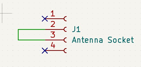 KiCad schematic showing the antenna socket.