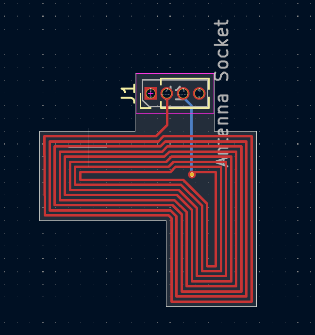 The FPC antenna layout drawn manually in KiCad.